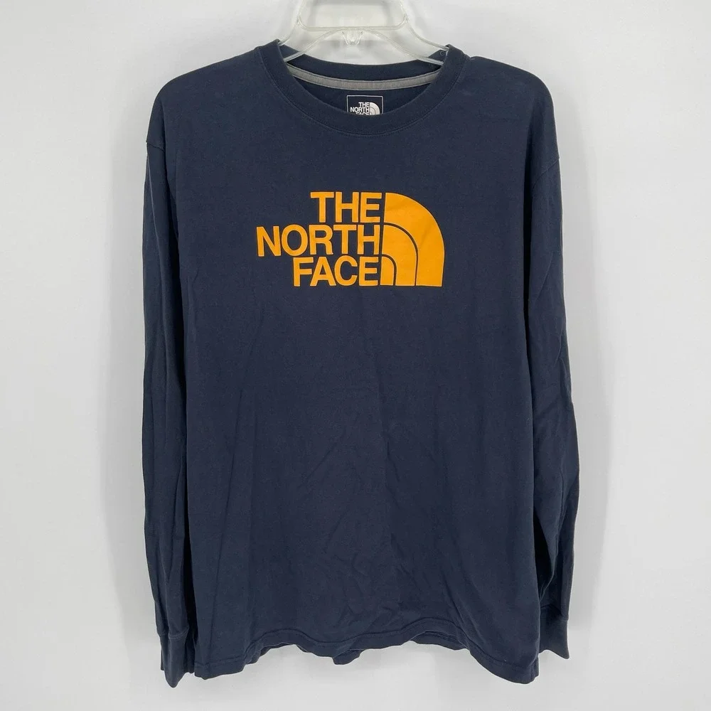 The‎ North Face Men's Navy Blue Graphic Logo Long Sleeve T-Shirt Size Large